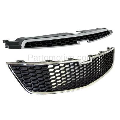 Aftermarket Replacement - GRL-1762C & GRL-1761C CAPA 2011-2014 Chevrolet Cruze (excluding Eco Model) 2-Piece Set Front Lower & Upper Grille Assembly Chrome Shell Black Honeycomb Insert - Image 2