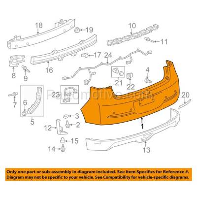 Aftermarket Replacement - BUC-3689RC CAPA 2011-2015 Chevrolet Volt (1.4L) Rear Bumper Cover Assembly (with Rear View Camera & Park Assist Sensor Holes) Primed Plastic - Image 3