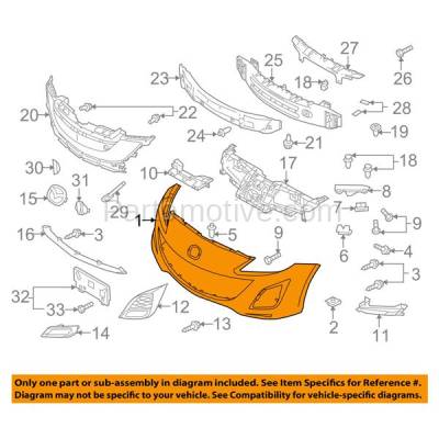 Aftermarket Replacement - BUC-3871FC CAPA 2010-2011 Mazda 3 (Hatchback & Sedan 4-Door) Front Bumper Cover Assembly (Models with or without Fog Lamps) Primed - Image 3