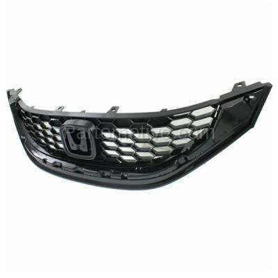 Aftermarket Replacement - GRL-1871C CAPA 2013-2015 Honda Civic (EX, EX-L, Si) (Sedan 4-Door) Front Center Face Bar Grille Assembly Painted Black Shell & Insert Plastic - Image 2