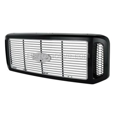 Aftermarket Replacement - GRL-1491 2005-2007 Ford F250 & F350 Super Duty Truck (Harley-Davidson Edition) Front Grille Assembly Painted Black Shell & Chrome Insert Plastic - Image 2