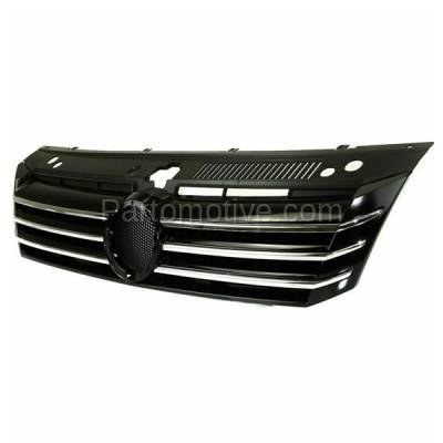 Aftermarket Replacement - GRL-2630 2012-2015 Volkswagen Passat Front Center Face Bar Grille Assembly Painted Black Shell & Insert with Six Chrome Molding Strips Plastic - Image 2