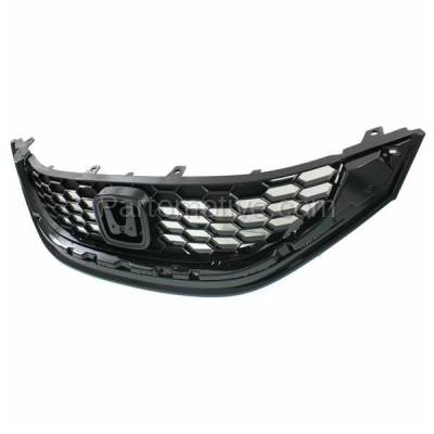 Aftermarket Replacement - GRL-1871 2013-2015 Honda Civic (EX, EX-L, Si) (Sedan 4-Door) Front Center Face Bar Grille Assembly Painted Black Shell & Insert Plastic - Image 2