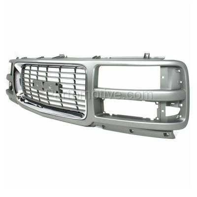 Aftermarket Replacement - GRL-1696 1996-2002 GMC Savana (Base, SL, SLE) (Models with Composite Headlights) Front Grille Assembly Gray with Chrome Opening Molding Plastic - Image 2