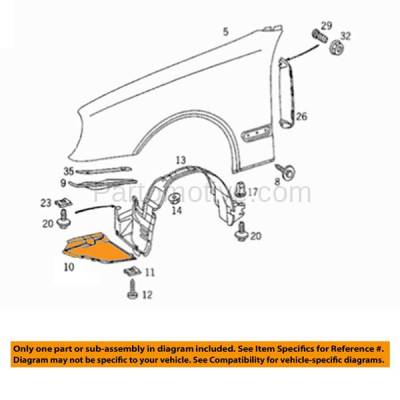 Aftermarket Replacement - IFD-1733R 2000-2003 Mercedes-Benz CLK-Class (Convertible & Coupe) Front (Front Section) Splash Shield Inner Fender Liner Wheelhouse Panel Plastic Right Passenger Side - Image 3